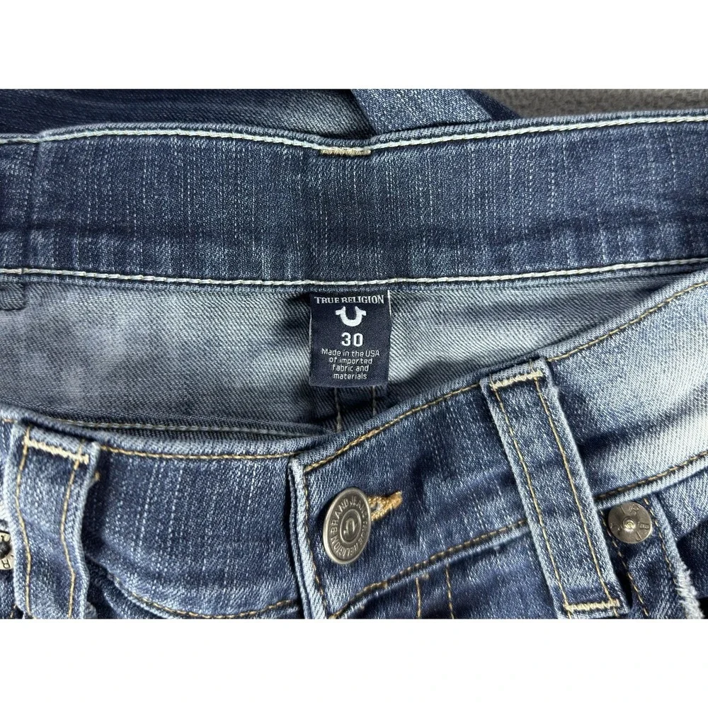 True Religion Jeans Mens 30x33 Blue Distressed Geno Relaxed Slim Flap Pocket